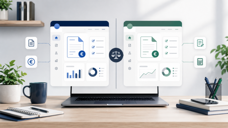 Micro-entrepreneur utilisant un tableau de bord de facturation en ligne pour gérer devis, factures et chiffre d’affaires