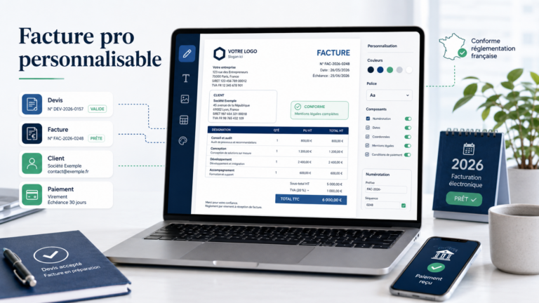 Modèle de facture personnalisable gratuite pour créer une facture professionnelle conforme